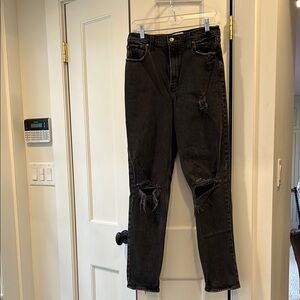 Abercrombie 90’s straight ultra high rise Distressed Black Denim Jeans